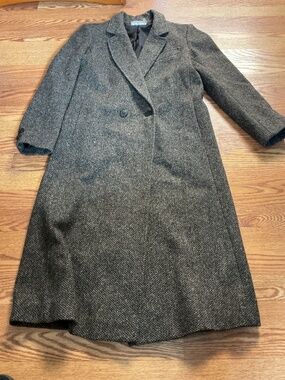 Ashley Scott Black & Brown Tweed One Button 100% Wool Trench Coat  Size S/M